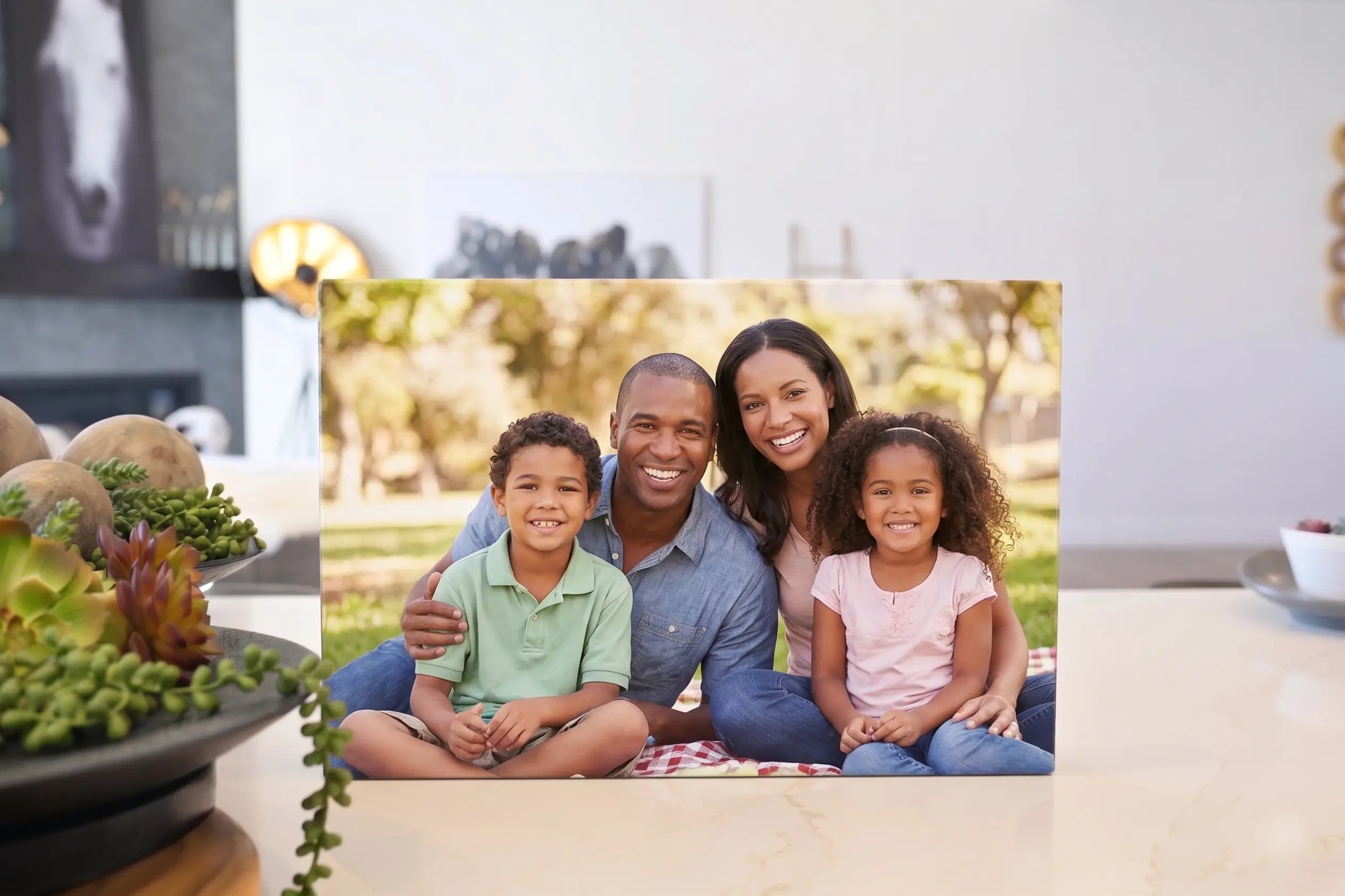 Custom family photo cutting board by Wood and Slate